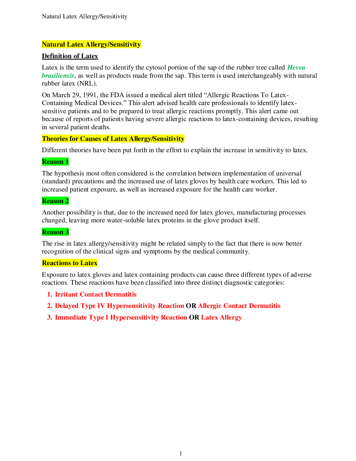 Preview of EDUC 8114 - Natural Latex Allergy Study Guide